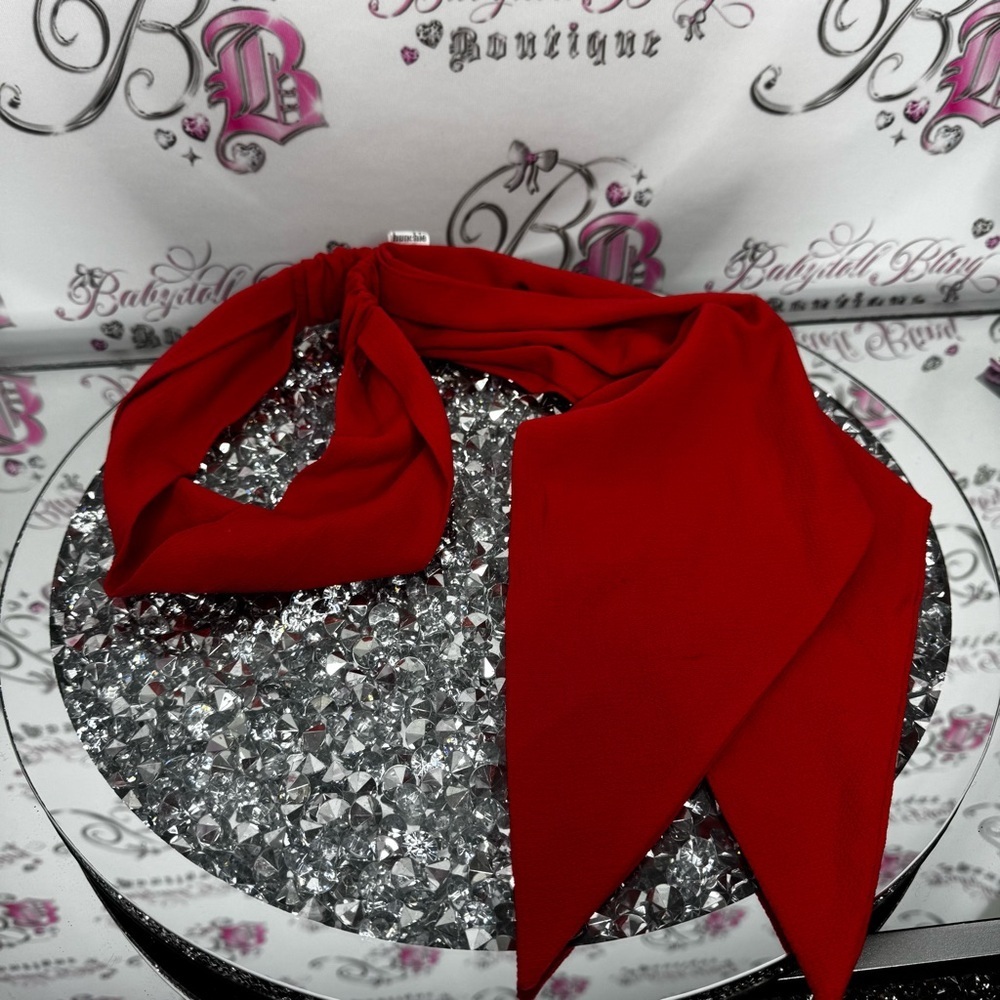 HUNCHIE Headband with ribbon tie flowy Elegant Red Scarf